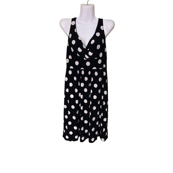 Chaps Dress Small  Black & White Polka Dot Garden Lunch Coquette - Picture 1 of 7